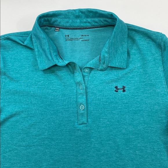 Under Armour Women’s Teal Heat Gear Fitted Polo Shirt Sz L - Picture 2 of 5